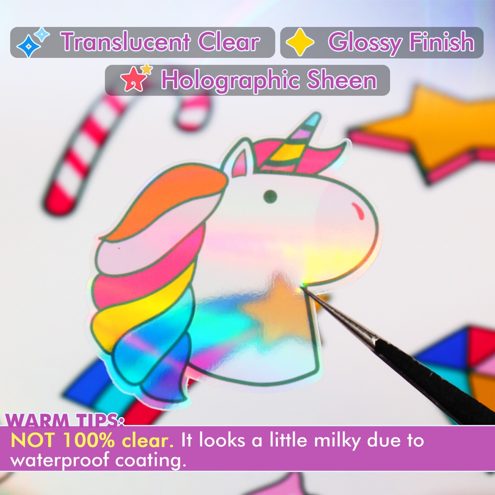 Koala Clear Rainbow Holographic Sticker Paper for Inkjet +Laser Printers 8.5x11