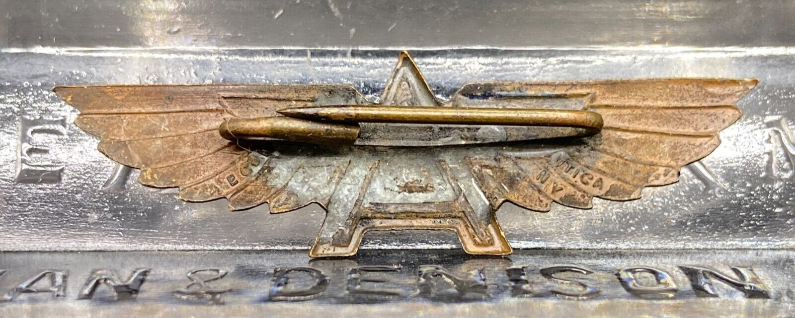 Vintage Flying A gasoline wings pin A. E. Co, Utica New York 2" wings