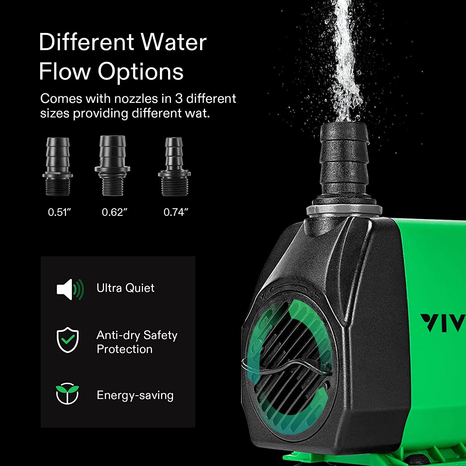 VIVOSUN 800GPH Submersible Pump10ft High Lift Fountain Pump w/t 5ft Power Cord