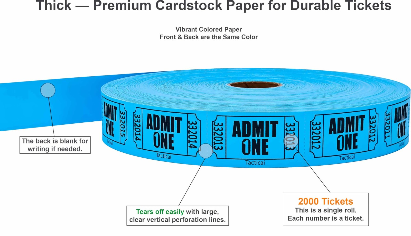 2000 Raffle Tickets, Admit One, Single Roll, Ticket for Events, Entry, Class ...