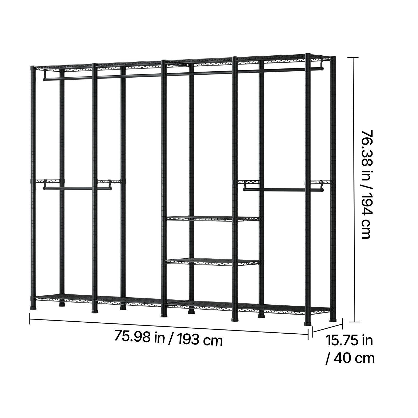 Uimoso Adjustable Height Garment Rack with 4 Hanging Rods for Clothes Storage