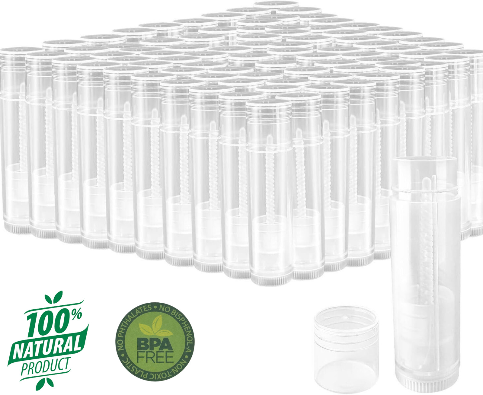 Empty Clear Lip Balm Containers Round Tubes, BPA Free, 100% BPA Free,
