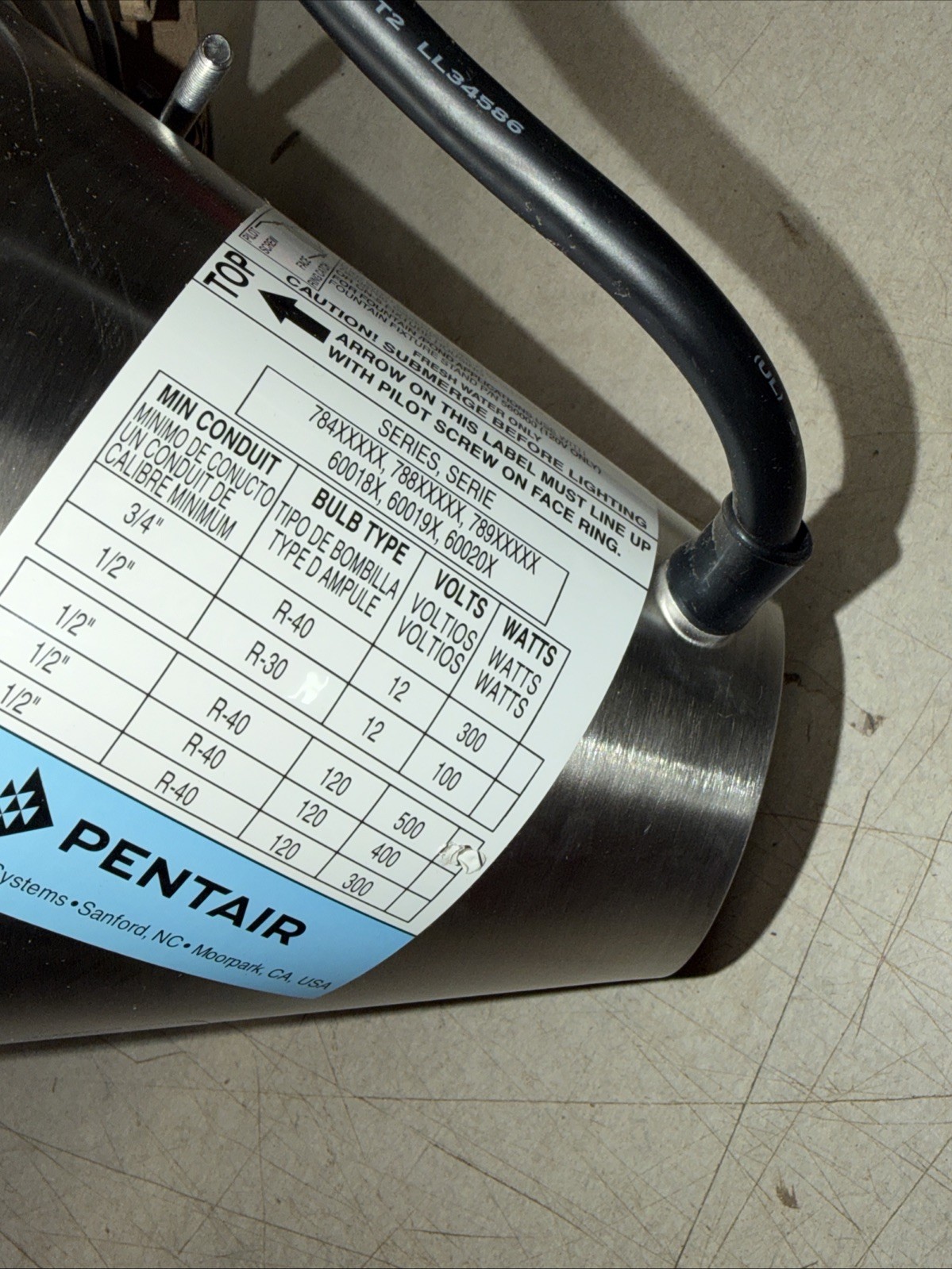 Pentair 78456300 Amerlite Pool Light 120V 500W 100’ Cord SS Face Ring – Open Box