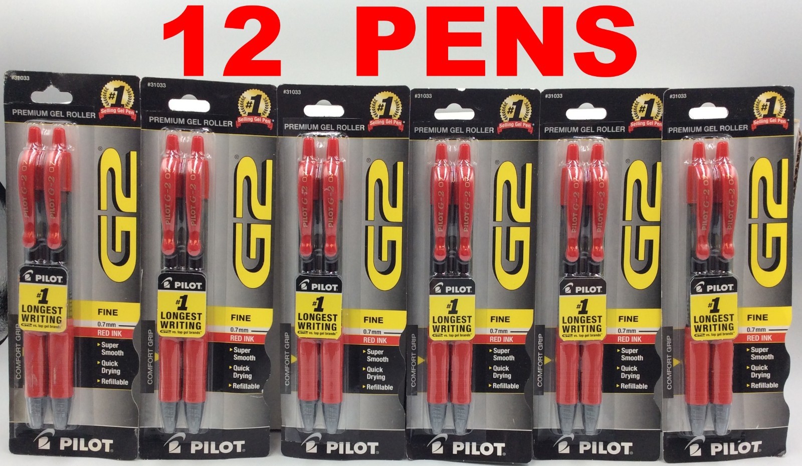 Pilot G2 Premium Gel Roller Pens, Fine Point 0.7 mm, Red Pens 🔥Pack of 12🔥