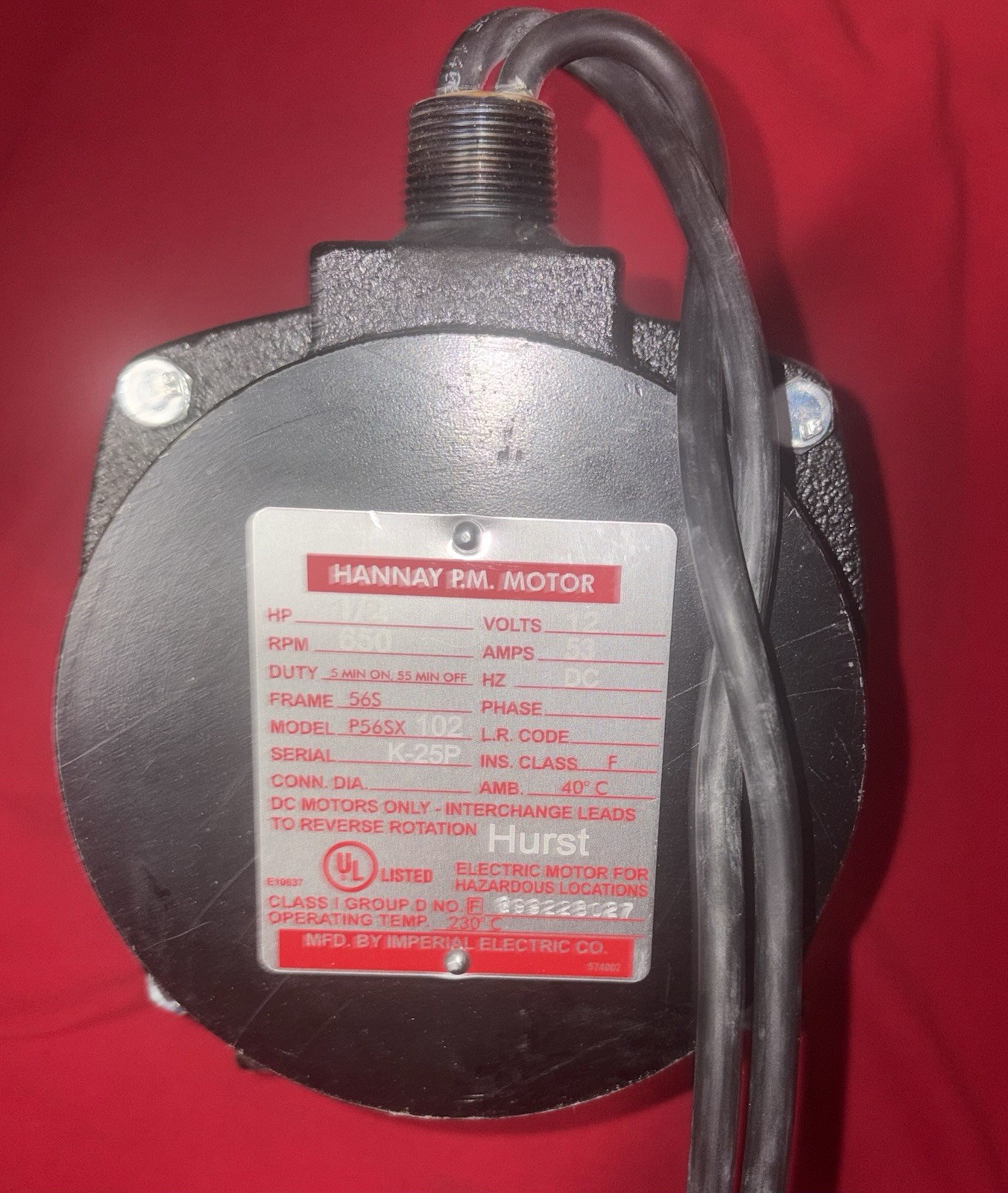 Hannay Reels 1/2 HP DC Motor P 56 SX-139 & 239 Shaft 5/8 Key 1-1/8” Long