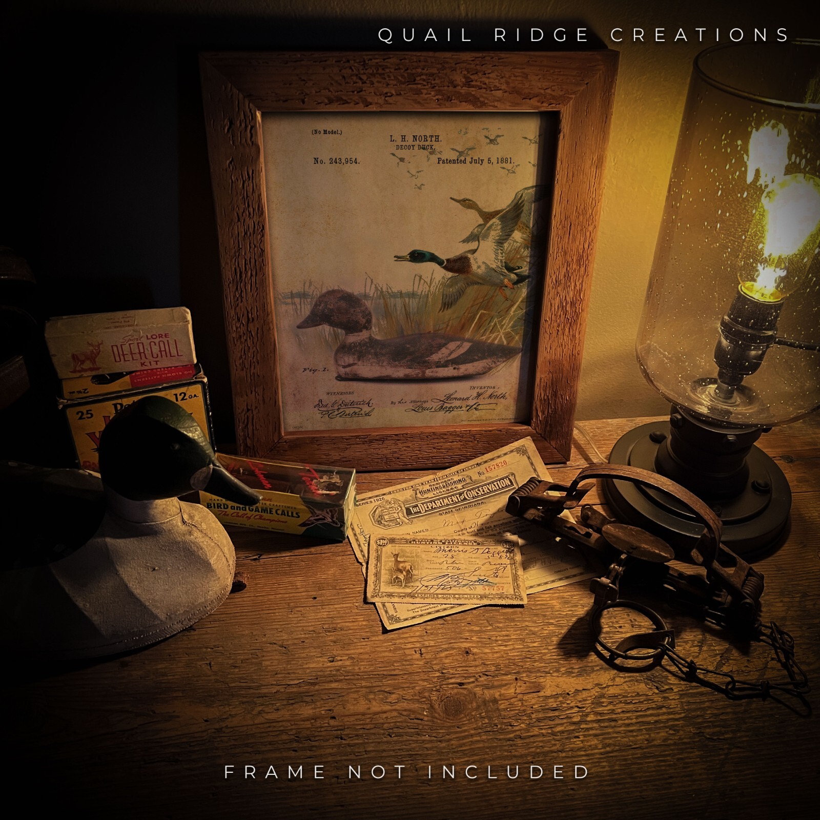 Vintage Duck Decoy Patent Art Print 8X10 Calls Hunting Fishing Cabin Wall Decor