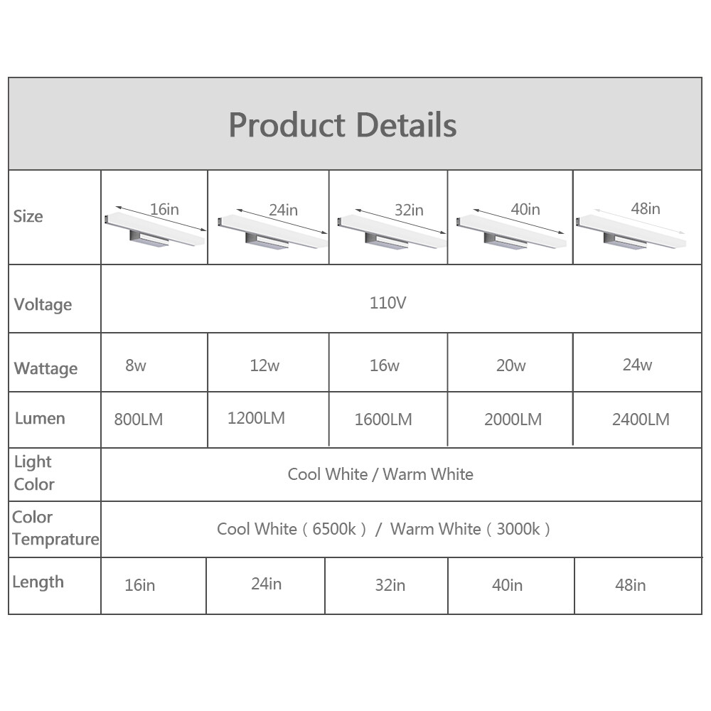 Modern LED Bathroom Vanity Light Front Mirror Makeup Toilet Wall Lamp Fixture