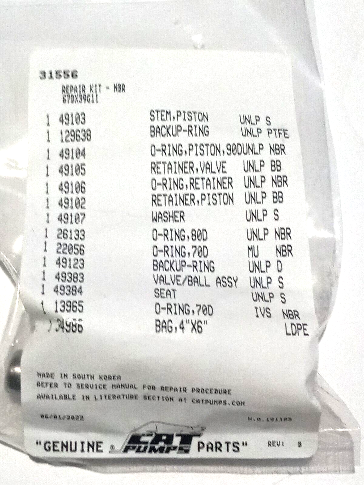 #31556 Cat Unloader Repair Kit 67DX39G1l Cat Pump (OEM Part)