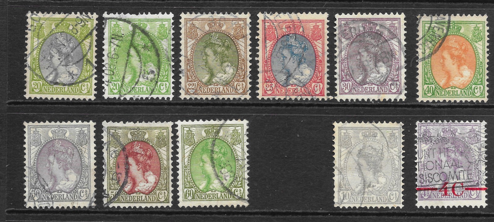 Netherlands 1899 - Queen Wilhelmina (fur collar) definitive stamps - used