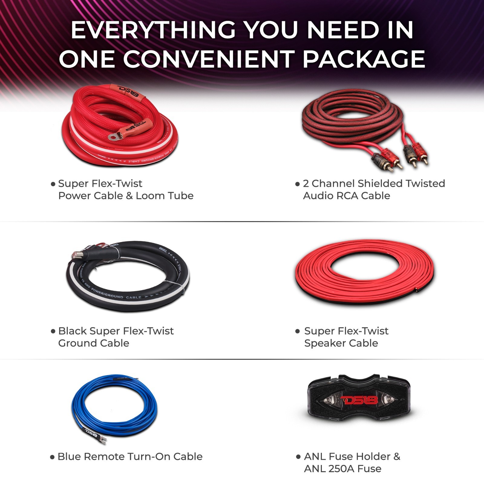 DS18 AKIT0.PU 0-GA Amplifier Installation Wiring Kit - Purple