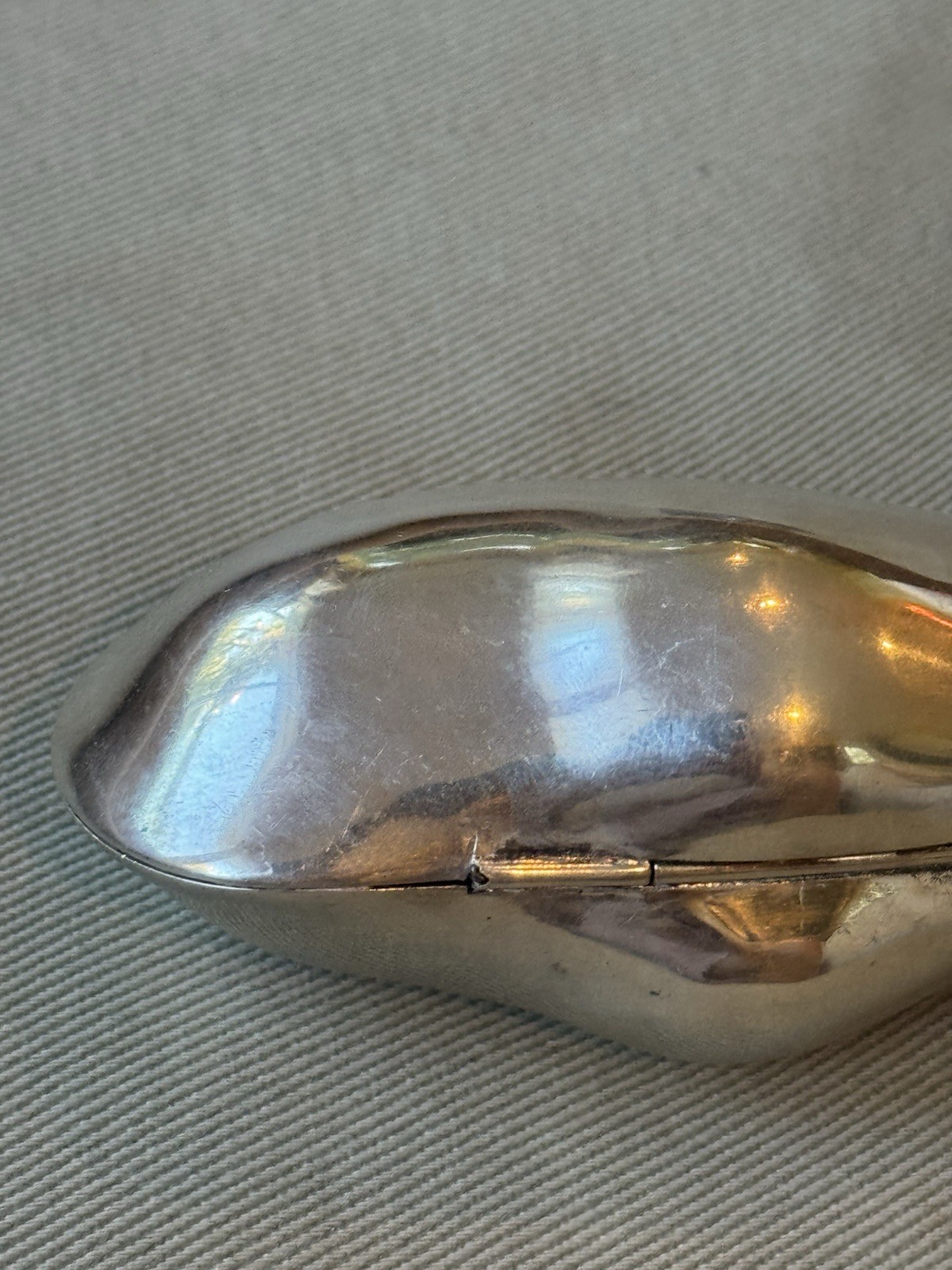 Antique Hallmarked Thailand? 90 Sterling Silver 4.25” Hinged Clam Shell Box