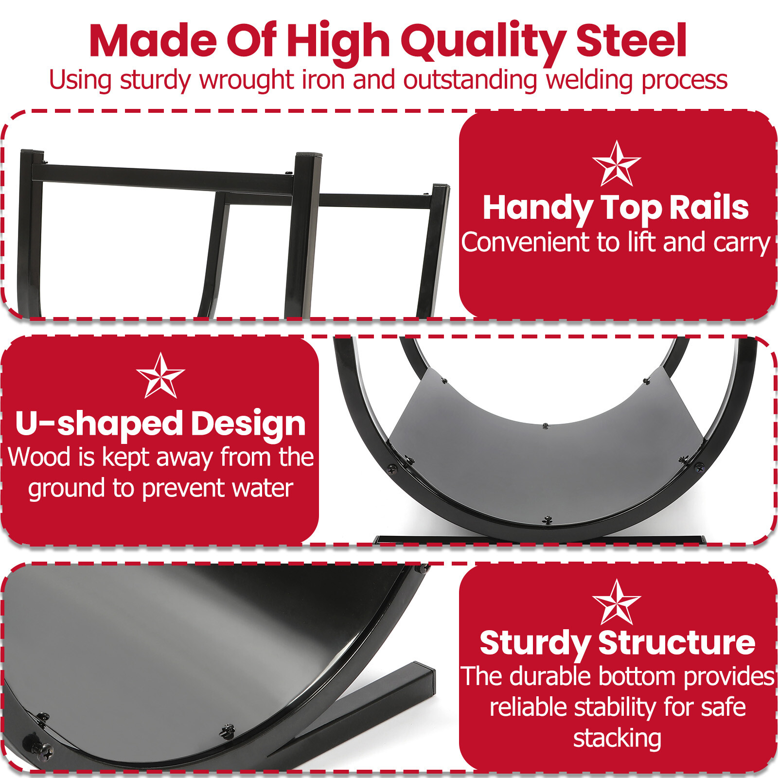 Metal Firewood Rack Log Holder Wood Storage Organiser Stand Fireplace Wood