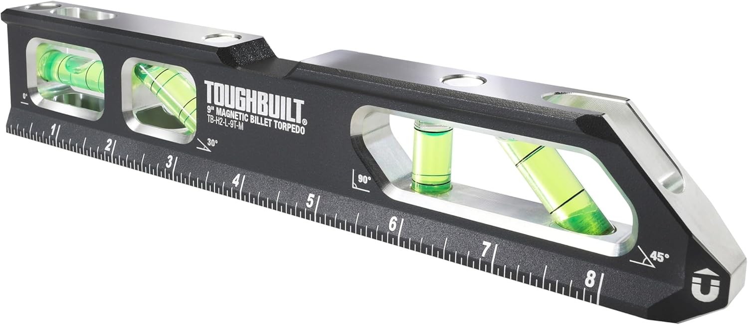 ToughBuilt–9"Magnetic Billet Torpedo Level with LED-Lit Vials Rare Earth Magnets