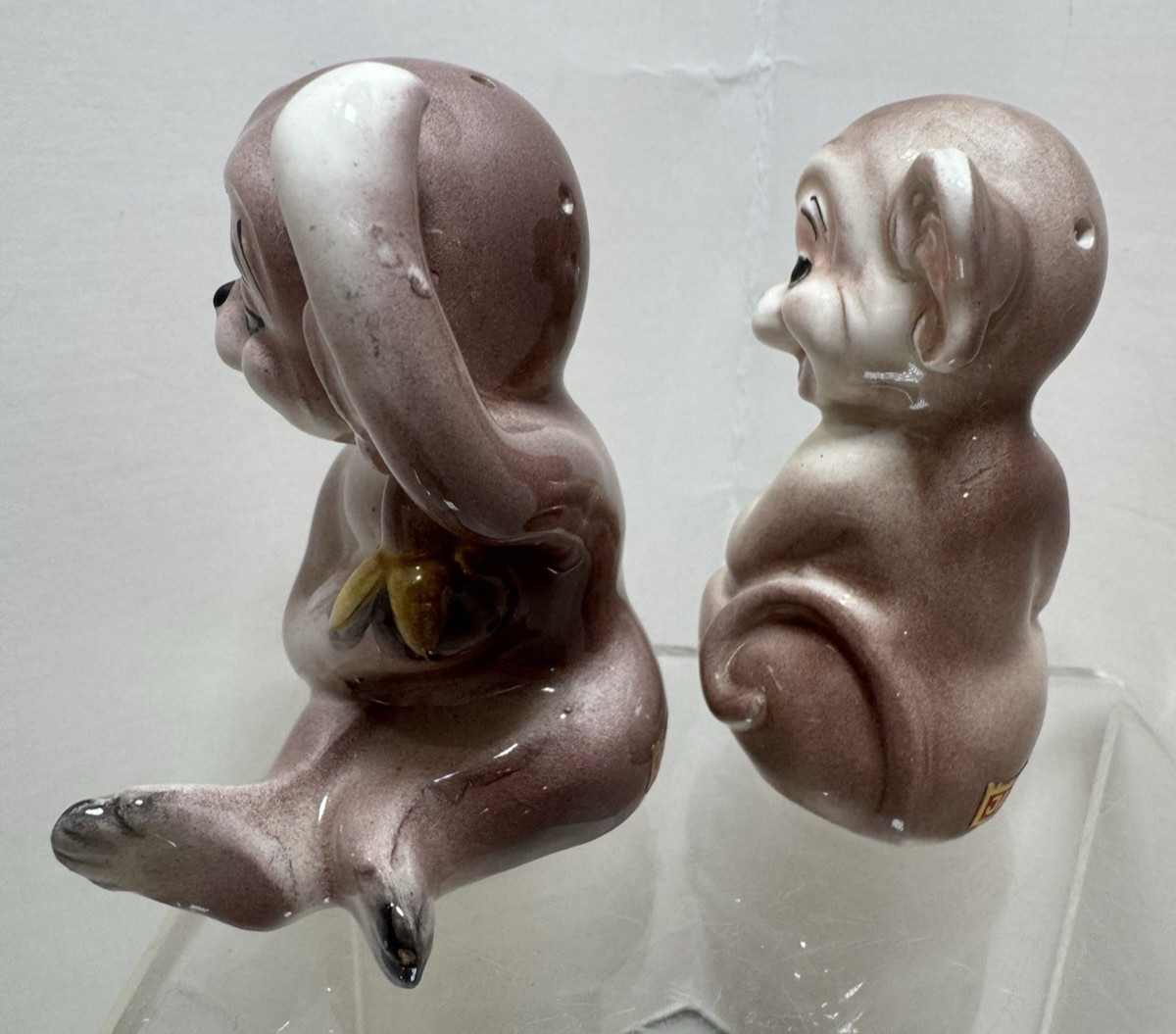 Vintage Monkey Salt and Pepper Shakers JAPAN Eating Bananas 1950s Kitsch Kitchen