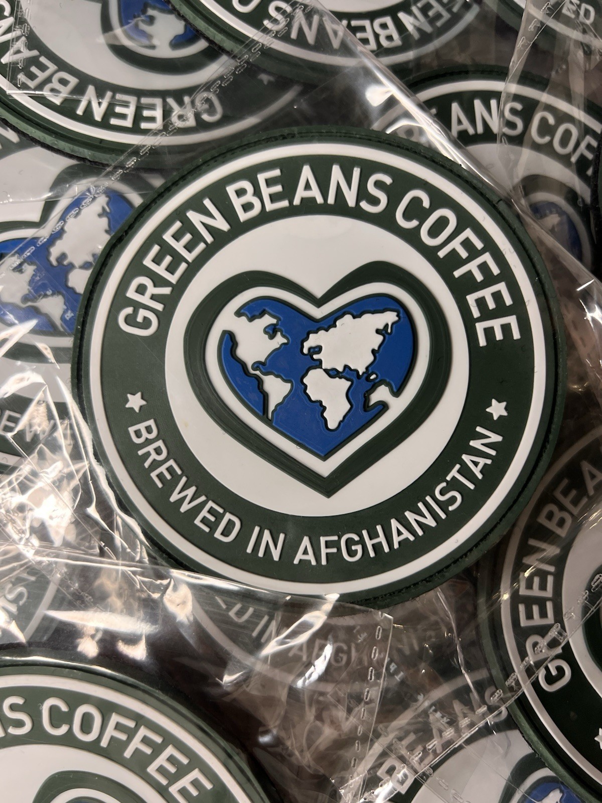 Green Beans Coffee Brewed In Afghanistan PVC Patch Veteran Military Morale Patch
