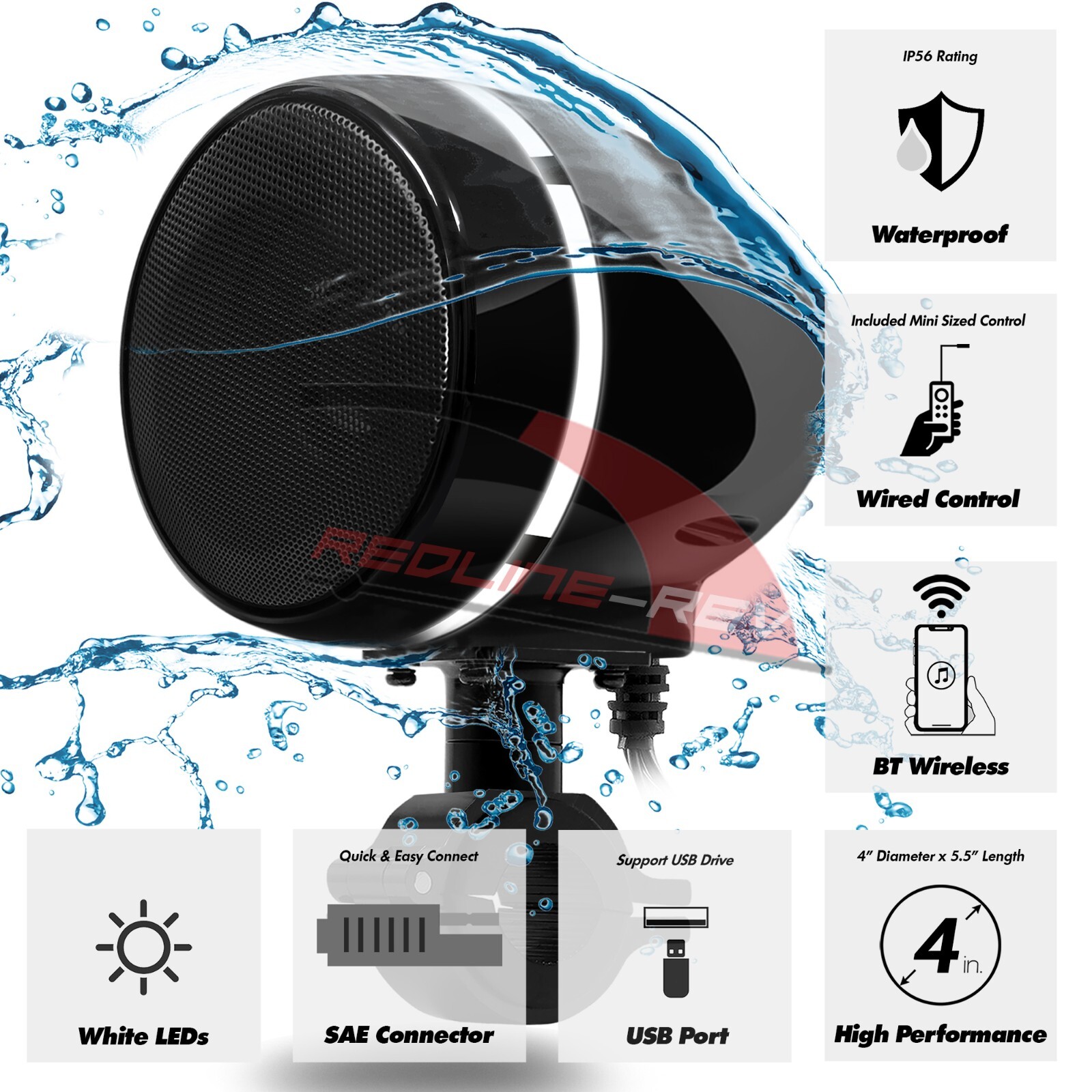 Waterproof 300W Bluetooth Motorcycle LED Amp Stereo Speakers Sound System Harley