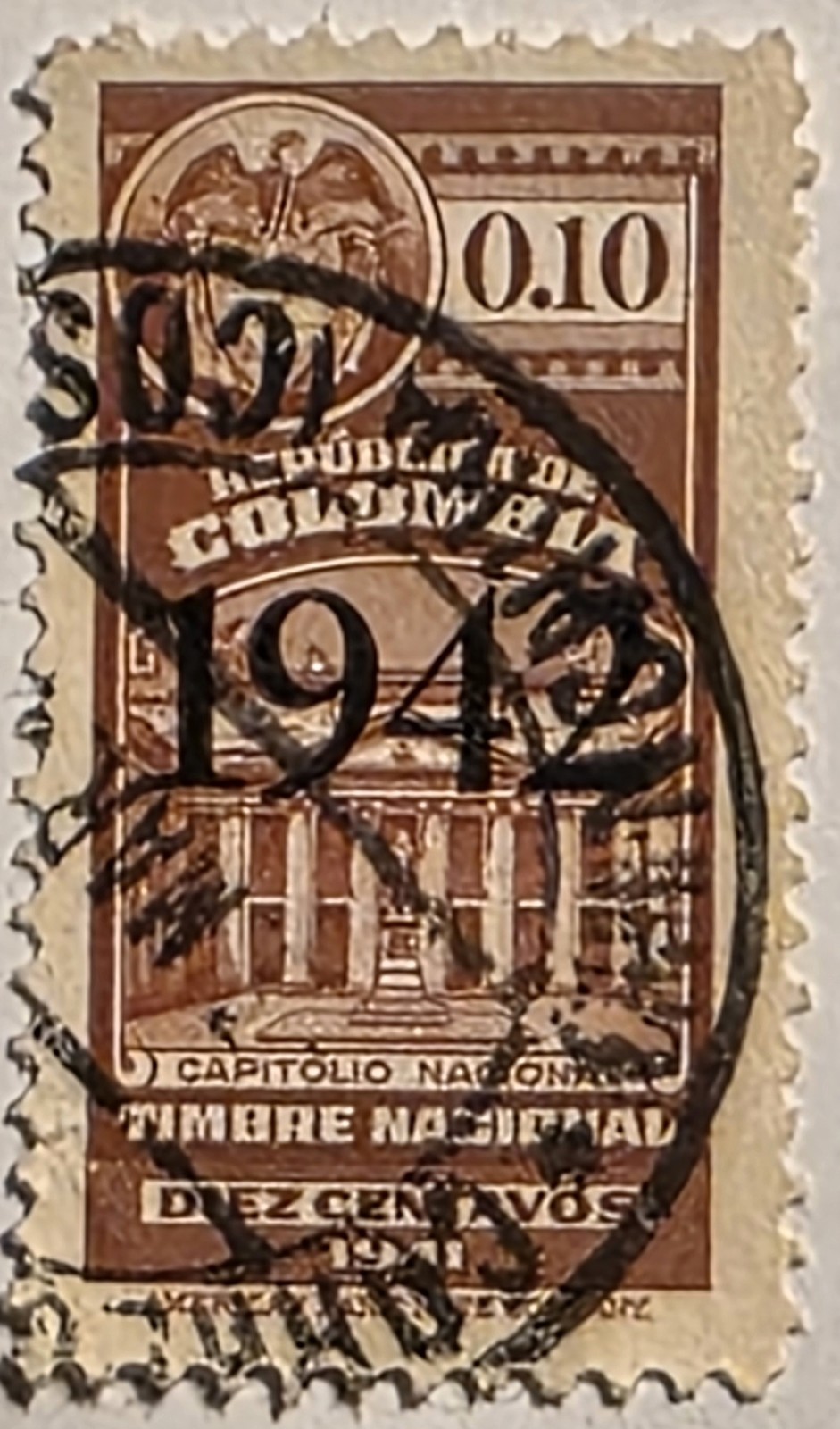 Colombia 1941, Revenue/Tax Stamp, "1942" Year of Use Verified, Free SHIPPING!
