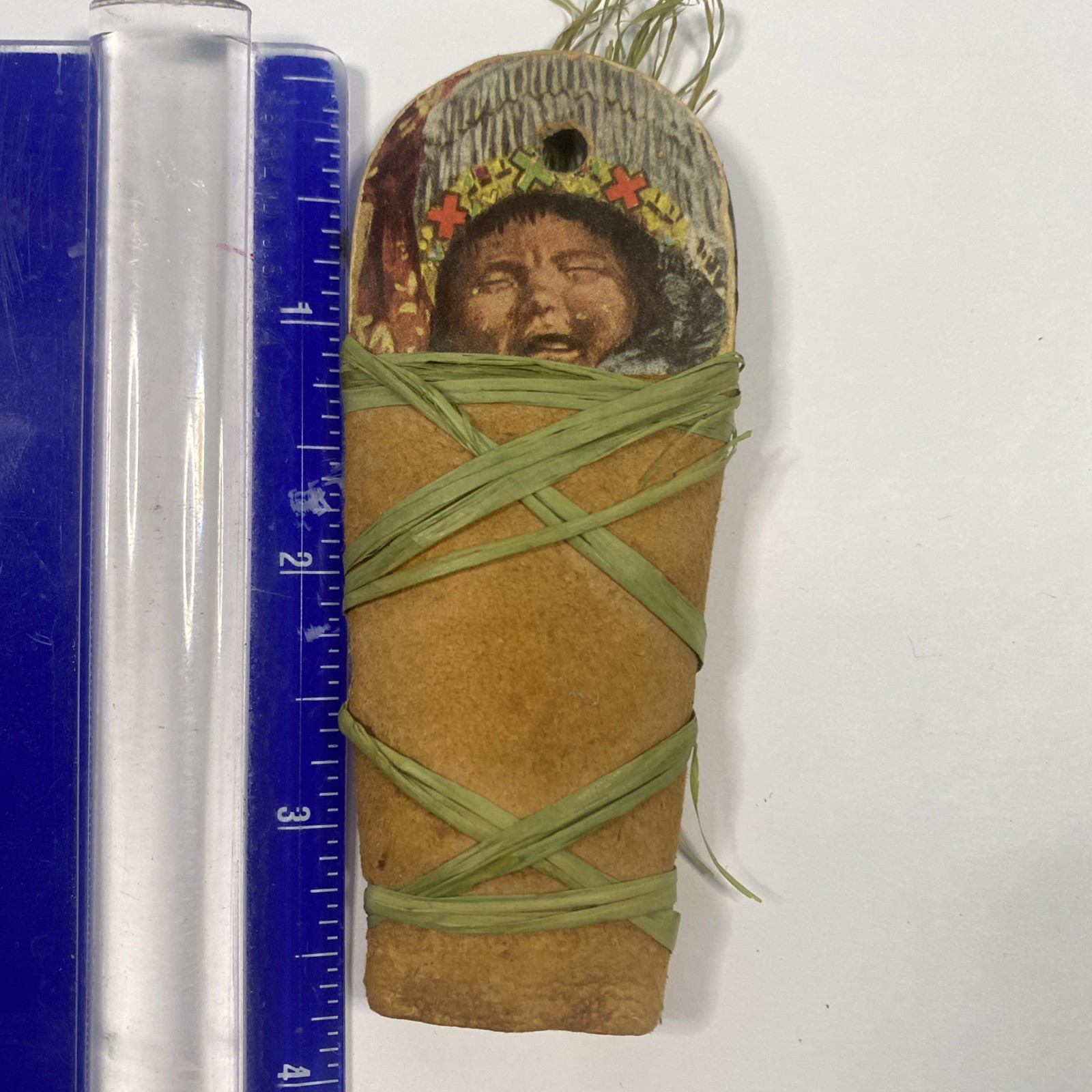 Grand Canyon Souvenir 1932 Papoose on Cradleboard Leather Wrapped Cardboard