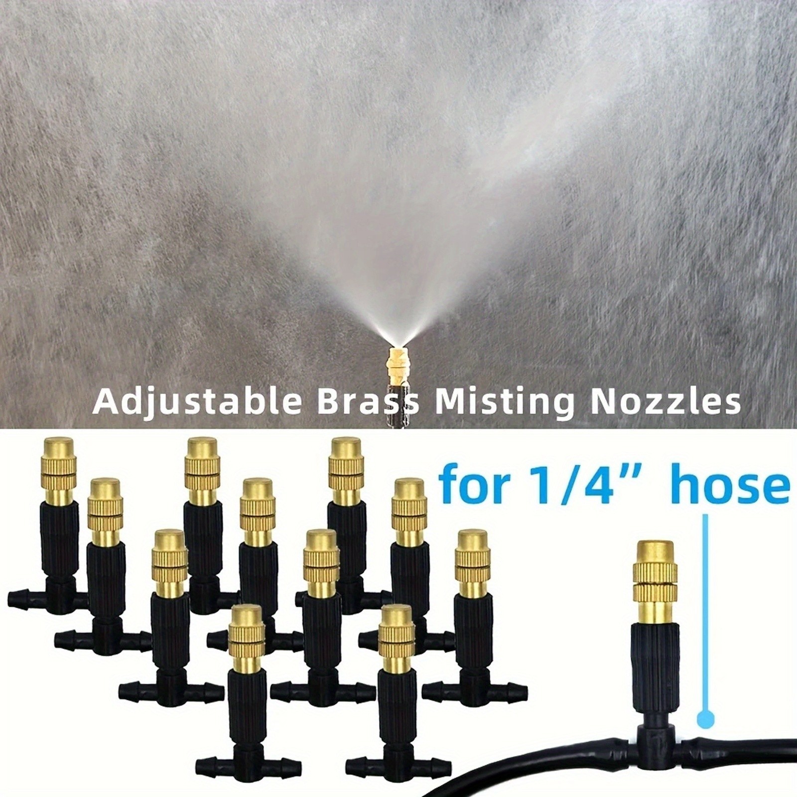 Outdoor Misting Cooling System Kit - Adjustable Brass Nozzles for Garden & Patio