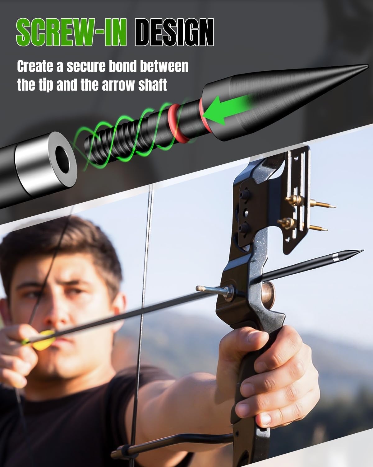 24Pcs Archery Field Points Screw-in Arrow Point 100 Grain 5/16" Steel Field Tips