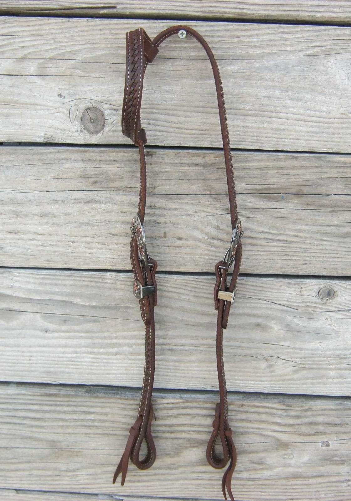West 74 Dark Oil Leather 5/8" One Ear Copper Wildflower Buckles Headstall
