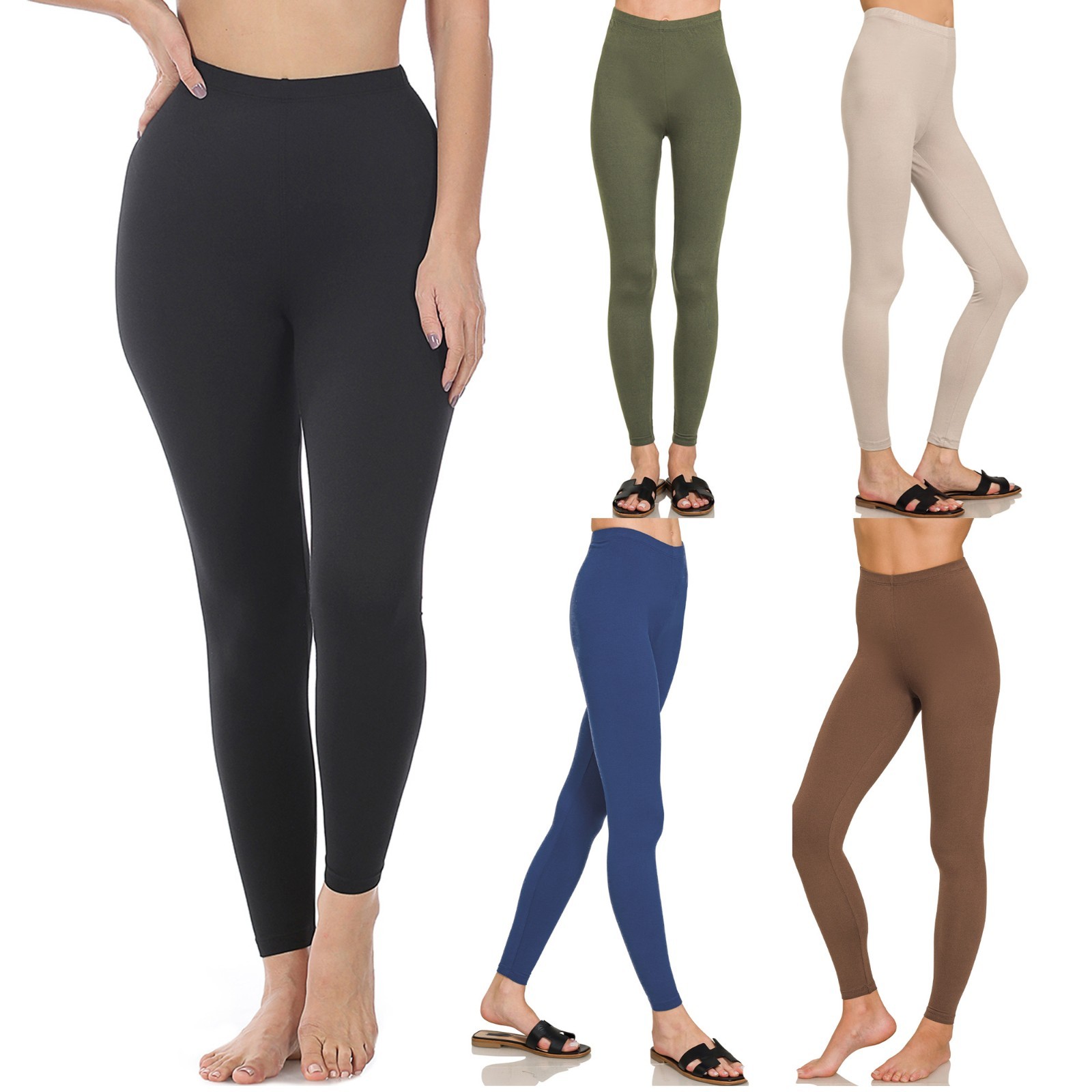 Womens Soft Full Length Leggings Poly Spandex Solid Stretch Long Elastic Fitness