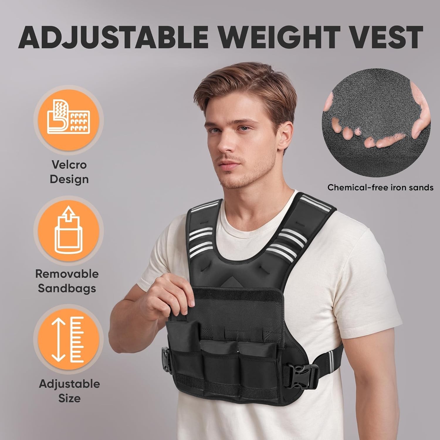 Adjustable Weighted Vest, 4-10lb Vest with 6 Ironsand Weights and Large Pocket,