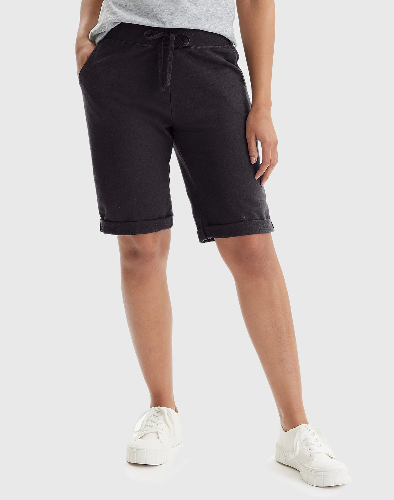 Hanes Bermuda Shorts Pockets Women's French Terry Drawstring Closure Activewear