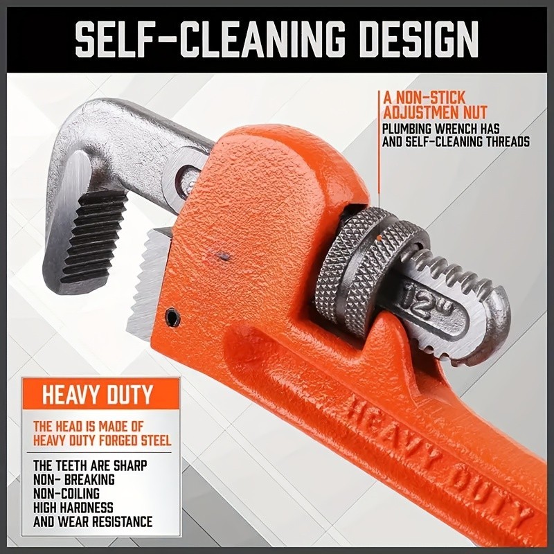Heavy Duty Pipe Wrench - Forged Steel, Multiple Sizes for Plumbing & Vehicle Rep