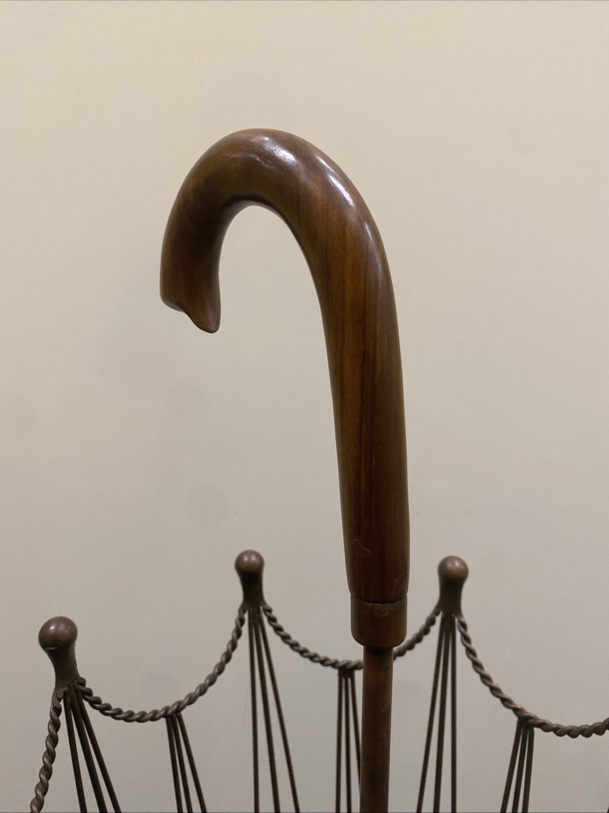 MCM Umbrella Shaped Stand Canes Umbrellas Copper Wire Wood handle 32” X 11.5”