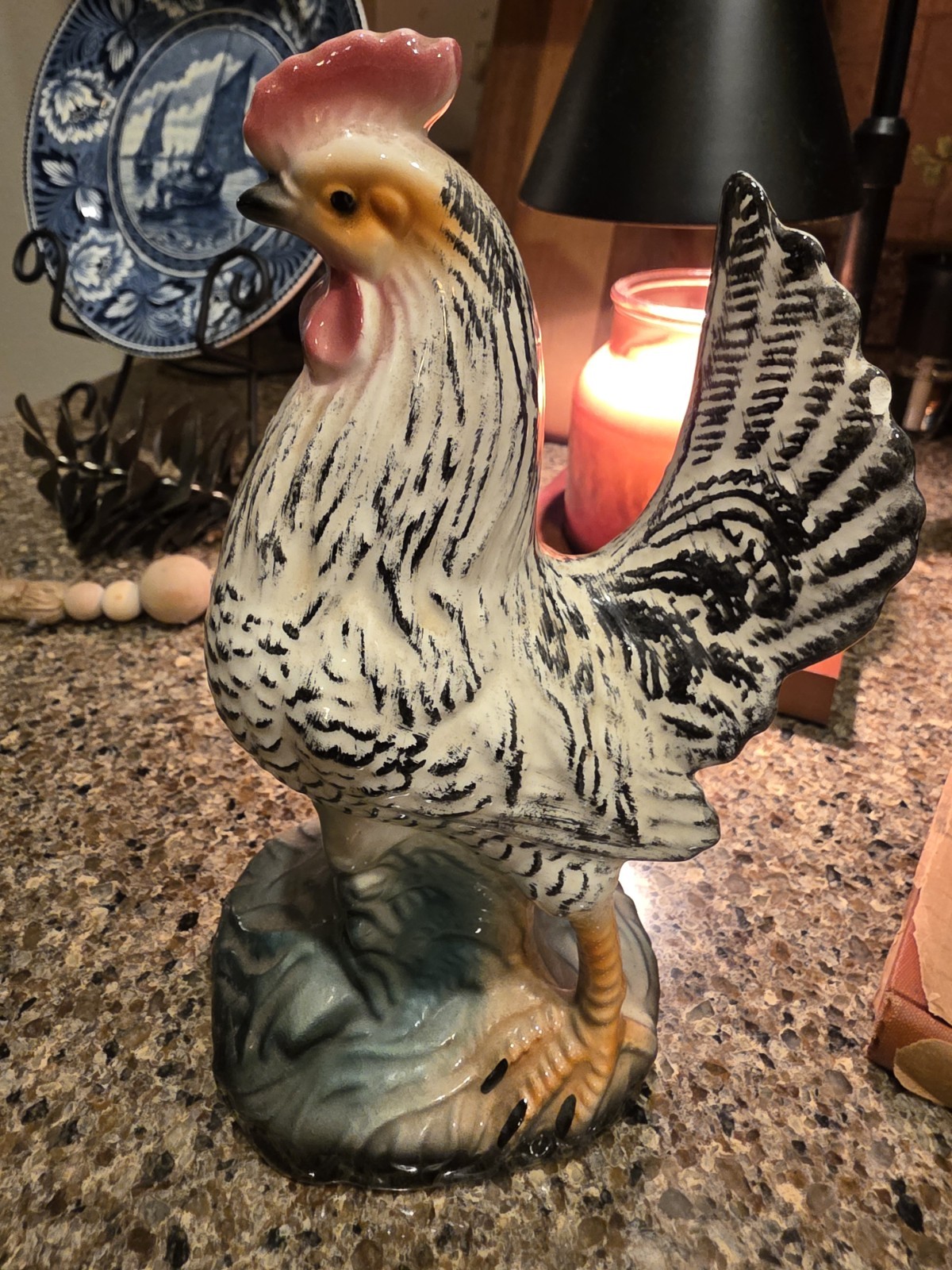 Vintage Rooster Hen Farmhouse Ceramic Porcelain Mid Century 8.5 inches