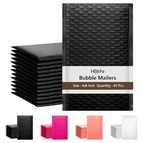 40 Pcs Black Bubble Mailers 4x8" Inches, 40 Pack Thick Padded Envelopes,