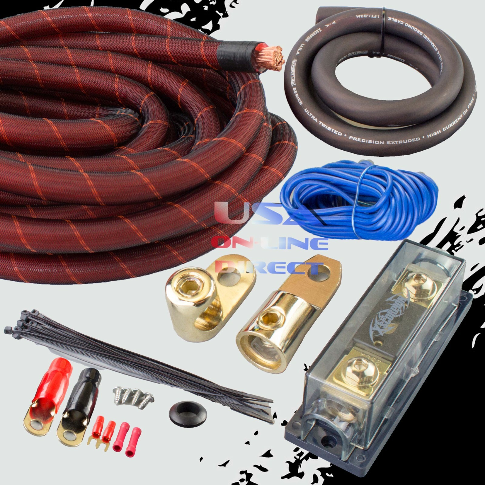 1/0 GAUGE Snake skin  AWG 100% OFC COPPER POWER AMP KIT AMPLIFIER WIRING INSTALL