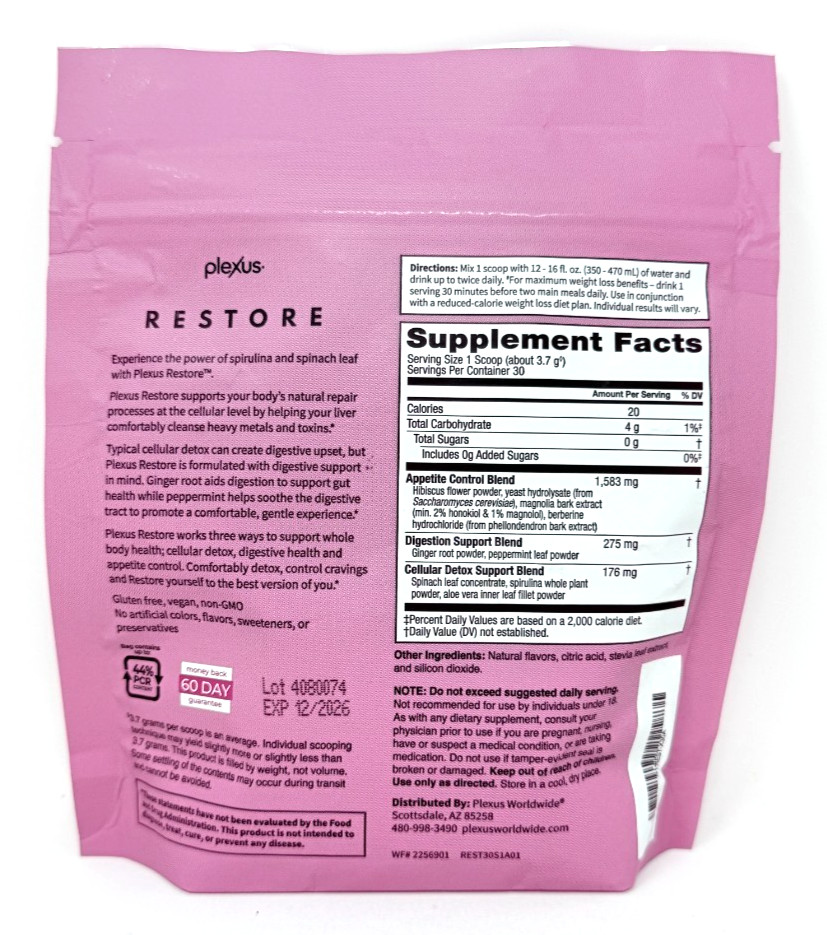 Plexus RESTORE Cellular Detox Digestion Support Appetite Control 3.9 LEMON BERRY