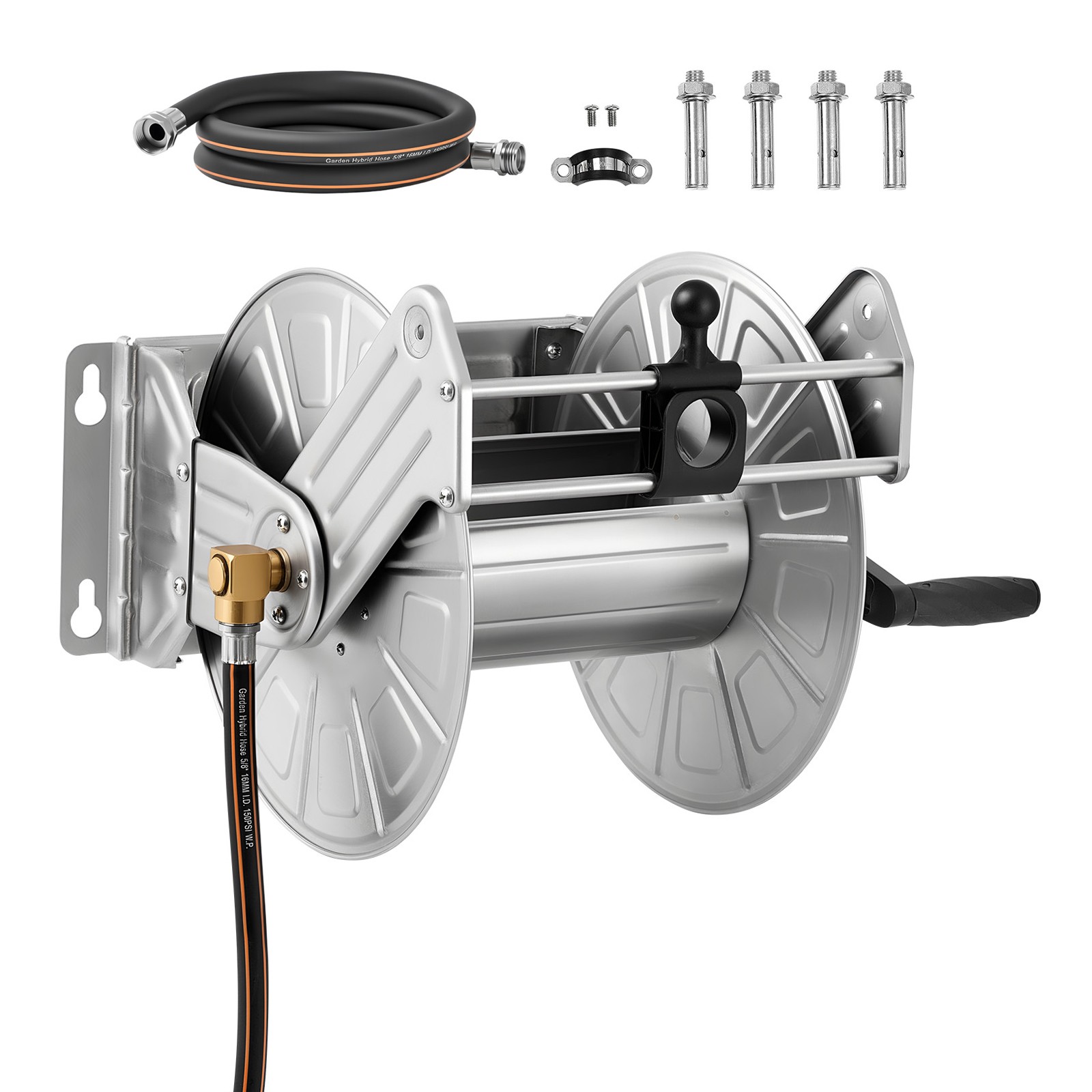 Wall Mounted Garden Hose Reel 150ft 5/8 in Hose Winder Brass Fitting Hose Guide