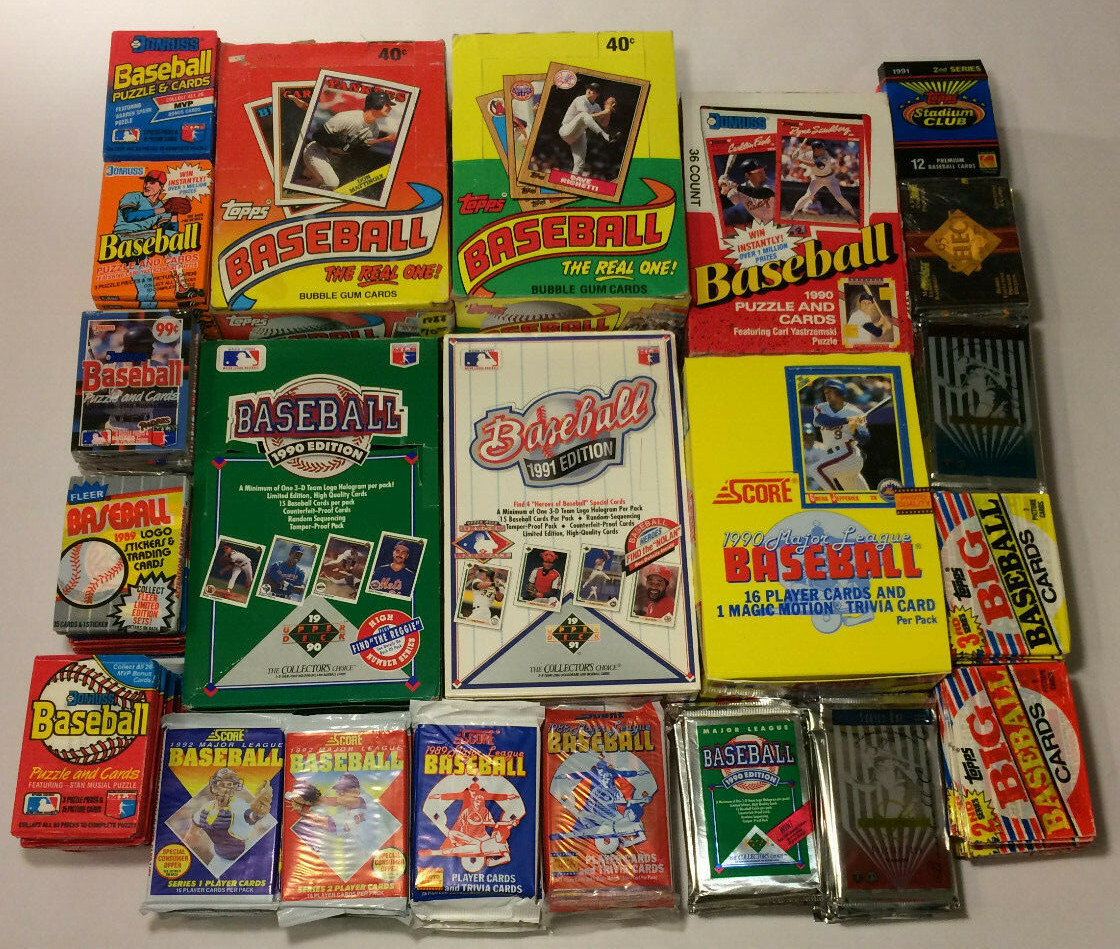 Old Vintage Baseball Cards In Unopened Packs From Wax Box, 100 Card Lot 1987-95