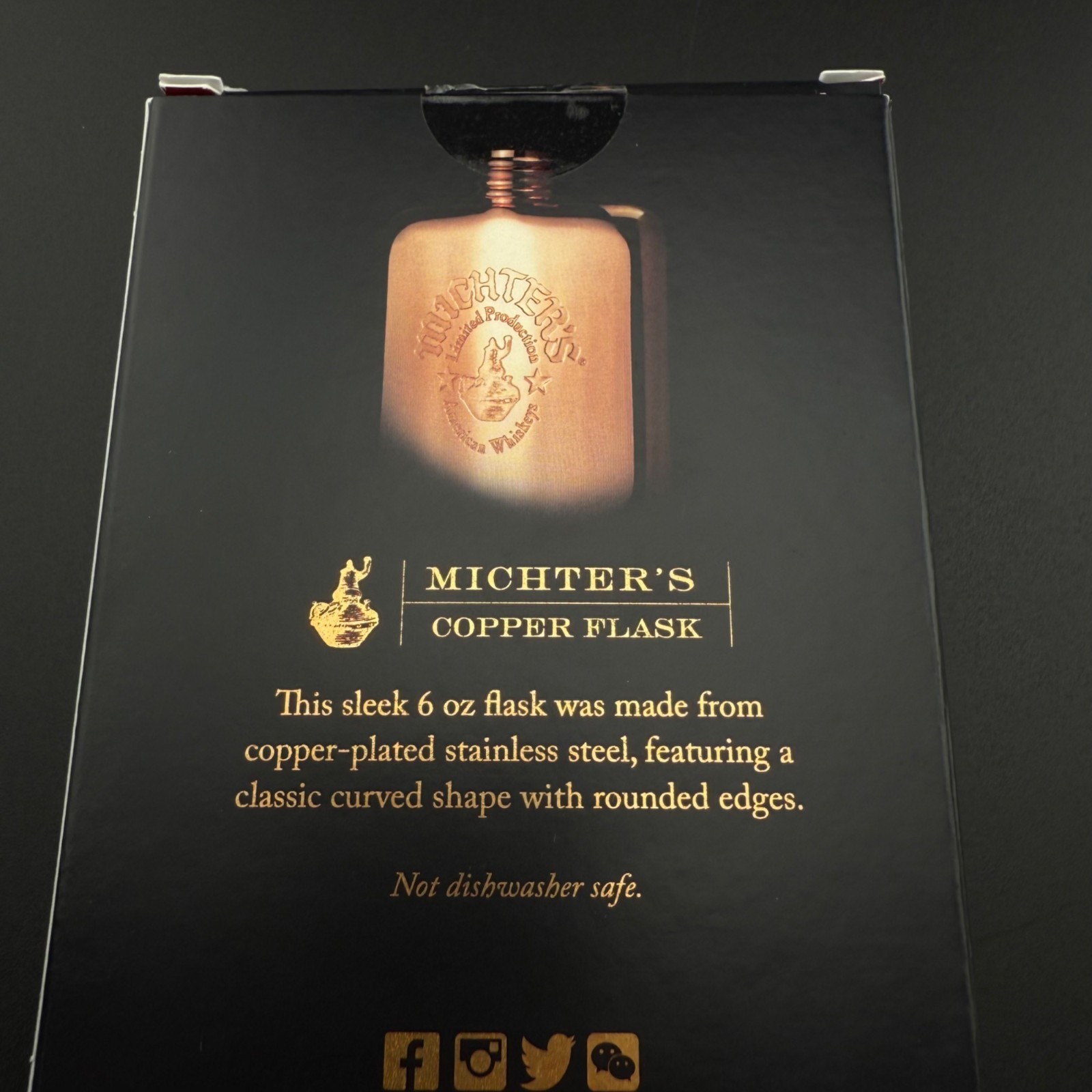 Michters Limited Production Copper-Plated Stainless Steel Flask 6 Oz Curved Desi