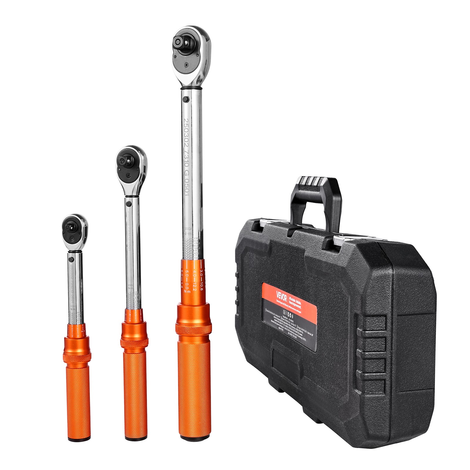 VEVOR Click Torque Wrench Set 3Pcs 1/4 3/8 1/2 In Drive Dual-direction 72-Tooth