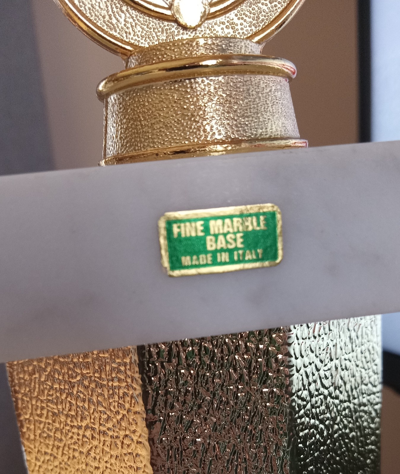 Vtg MCM Deco Italian Marble Baseball Softball Trophy Gold Metal Mid Century EUC