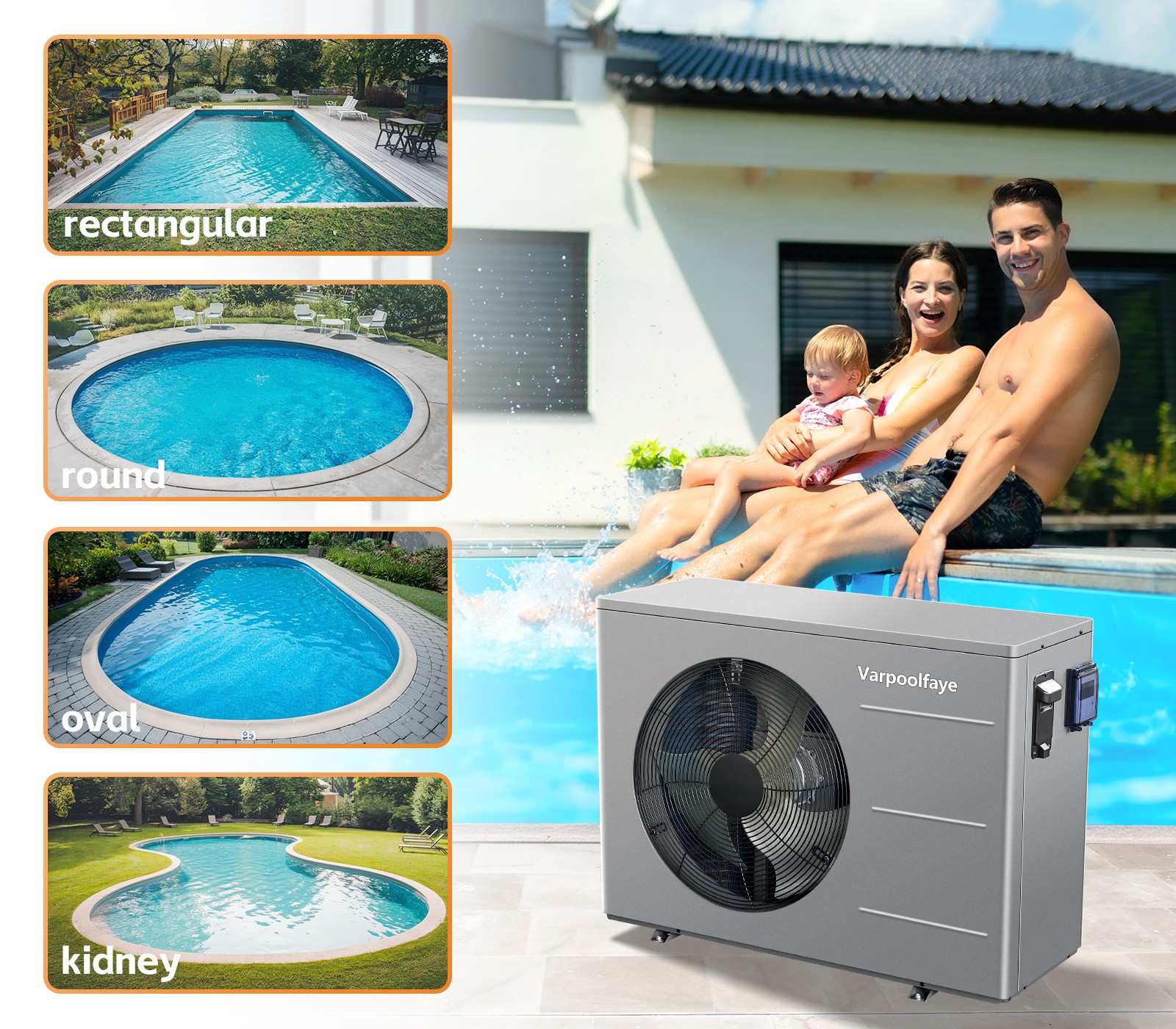 Varpoolfaye 240V Heat Pump Pool Heater for Above Ground Pool 40000BTU