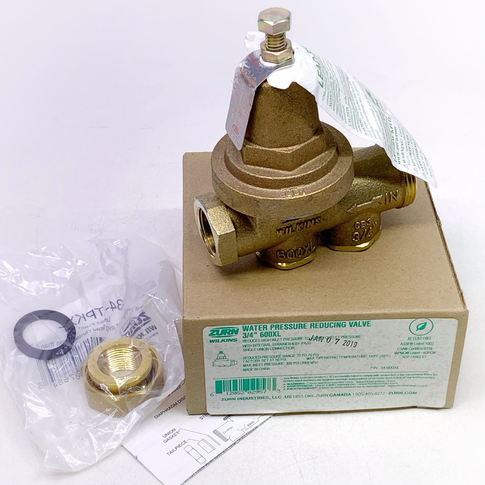 Zurn Wilkins 34-600XL 3/4" 600XLPressure Reducing Valve 0.75 Inch Lead Free NEW