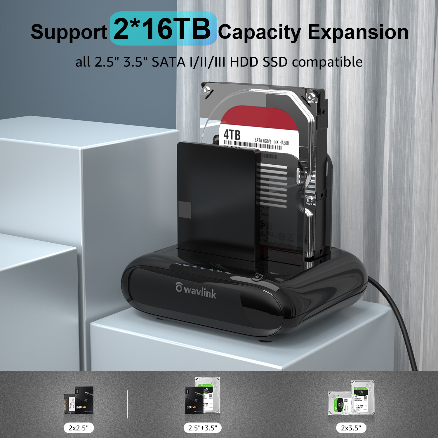 2.5/3.5" USB 3.0 Docking Station to SATA I/II/III Dual Bay External Hard Drive