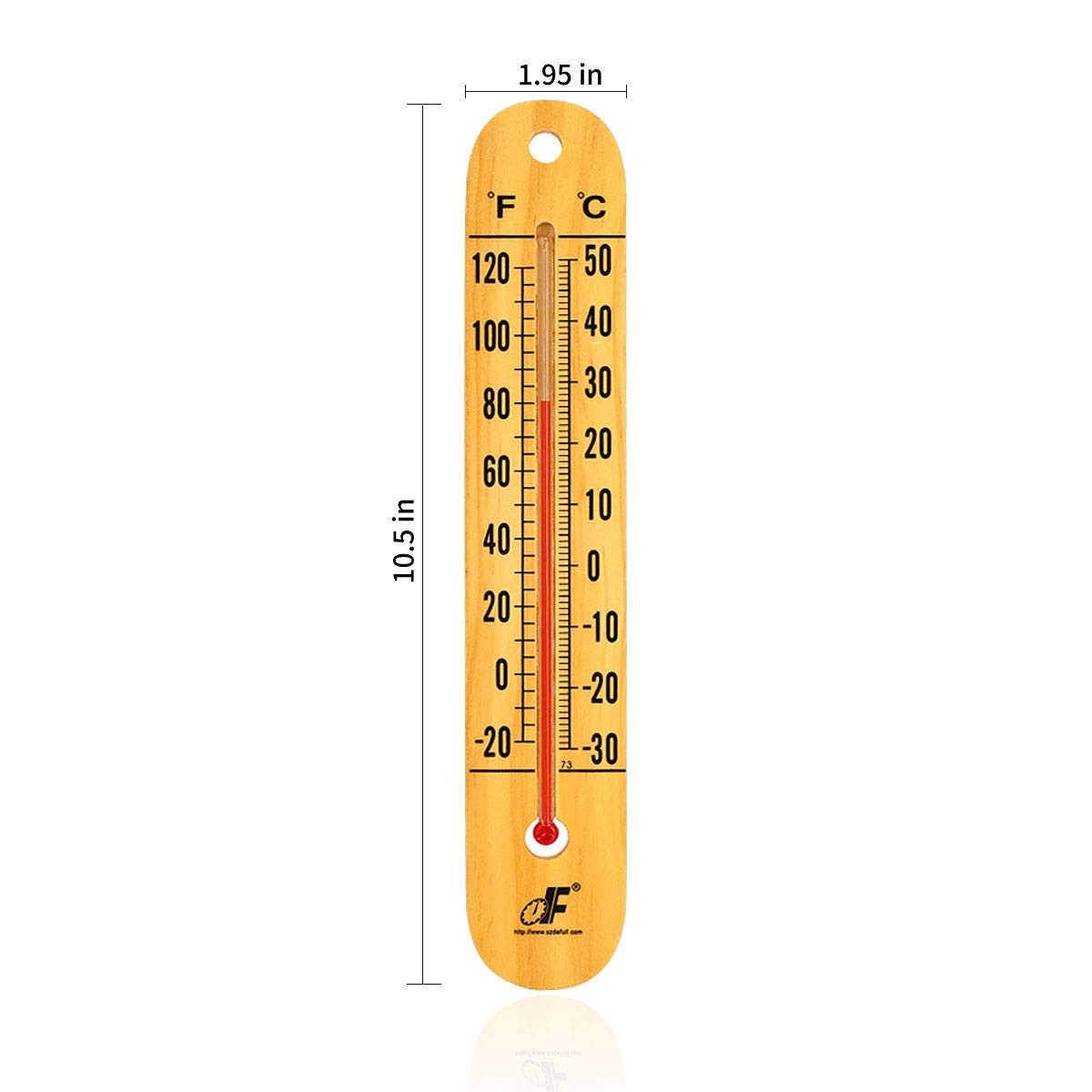Large 10.5 Inch Vertical Wood Thermometer for Indoor & Outdoor Use, Wide Range -