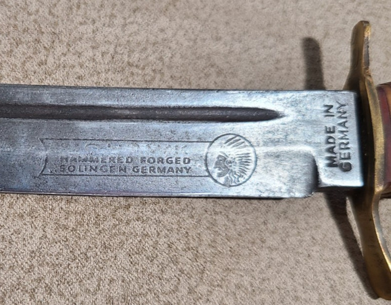 Mohawk Hammer Forged Stag Handle Fixed Blade Knife Germany Elk Embossed Sheath