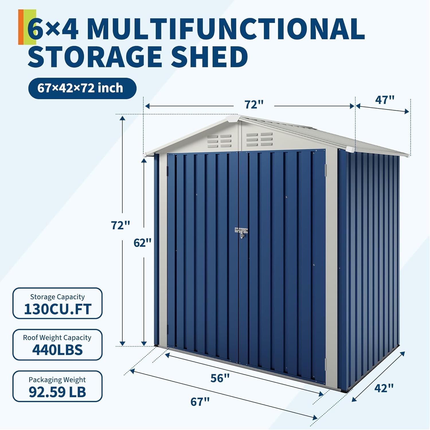 6x4 FT Outdoor Storage Shed Garden Tool Storage Shed with Roof Lockable Doors