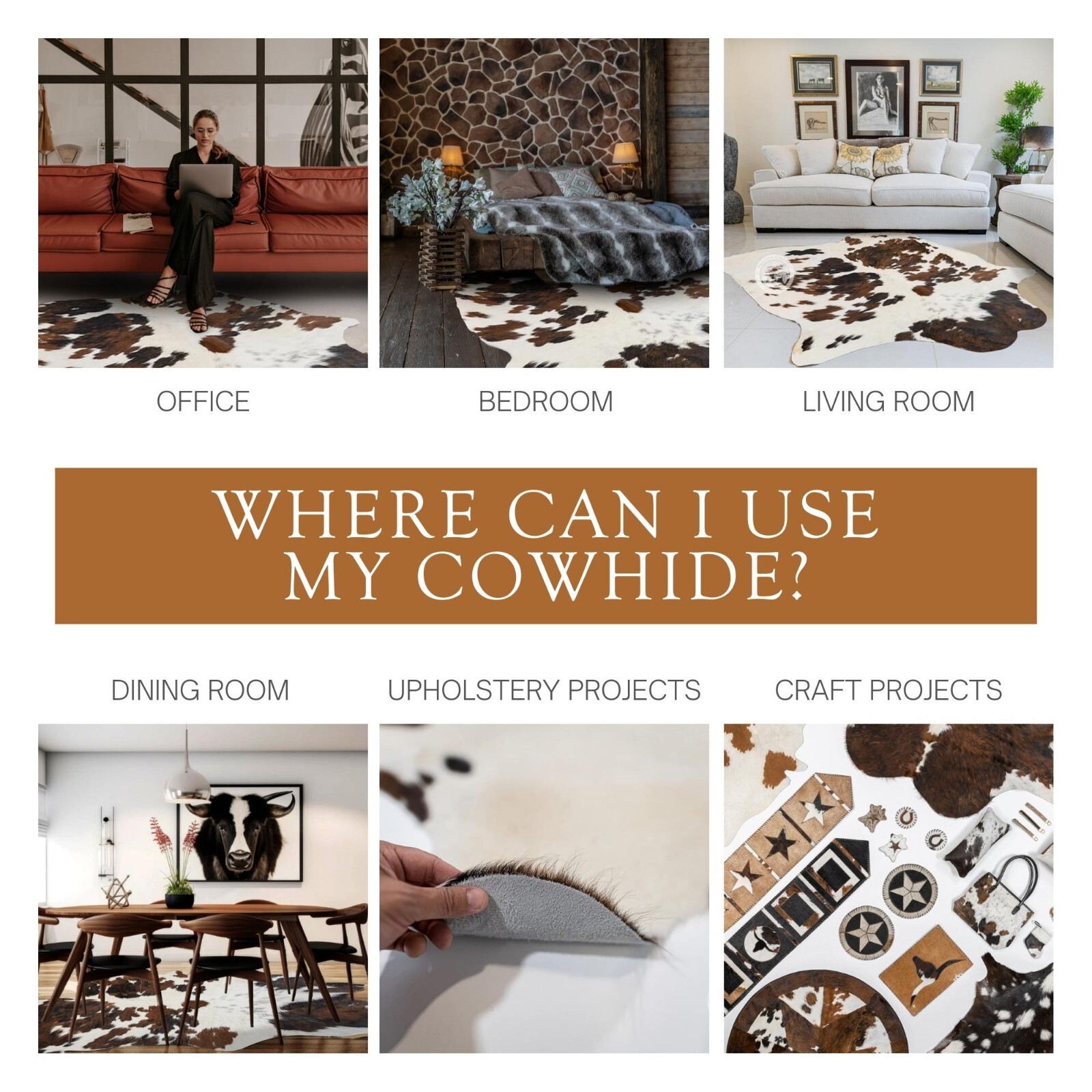 Real Cowhide Rug Tricolor - Size 6 x 6-7’