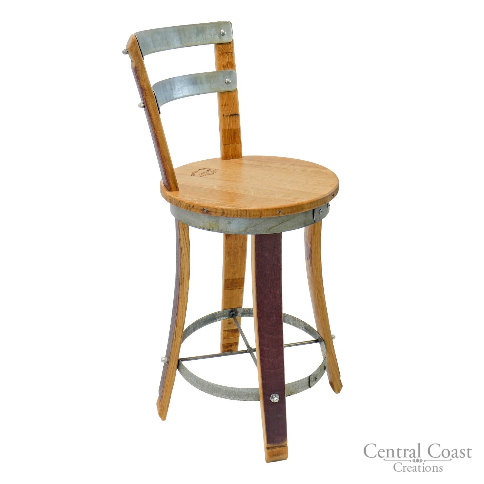 Wine Barrel Stool SWIVEL Top W/ Backrest 24" 26" 30" Sit Height Rustic Furniture