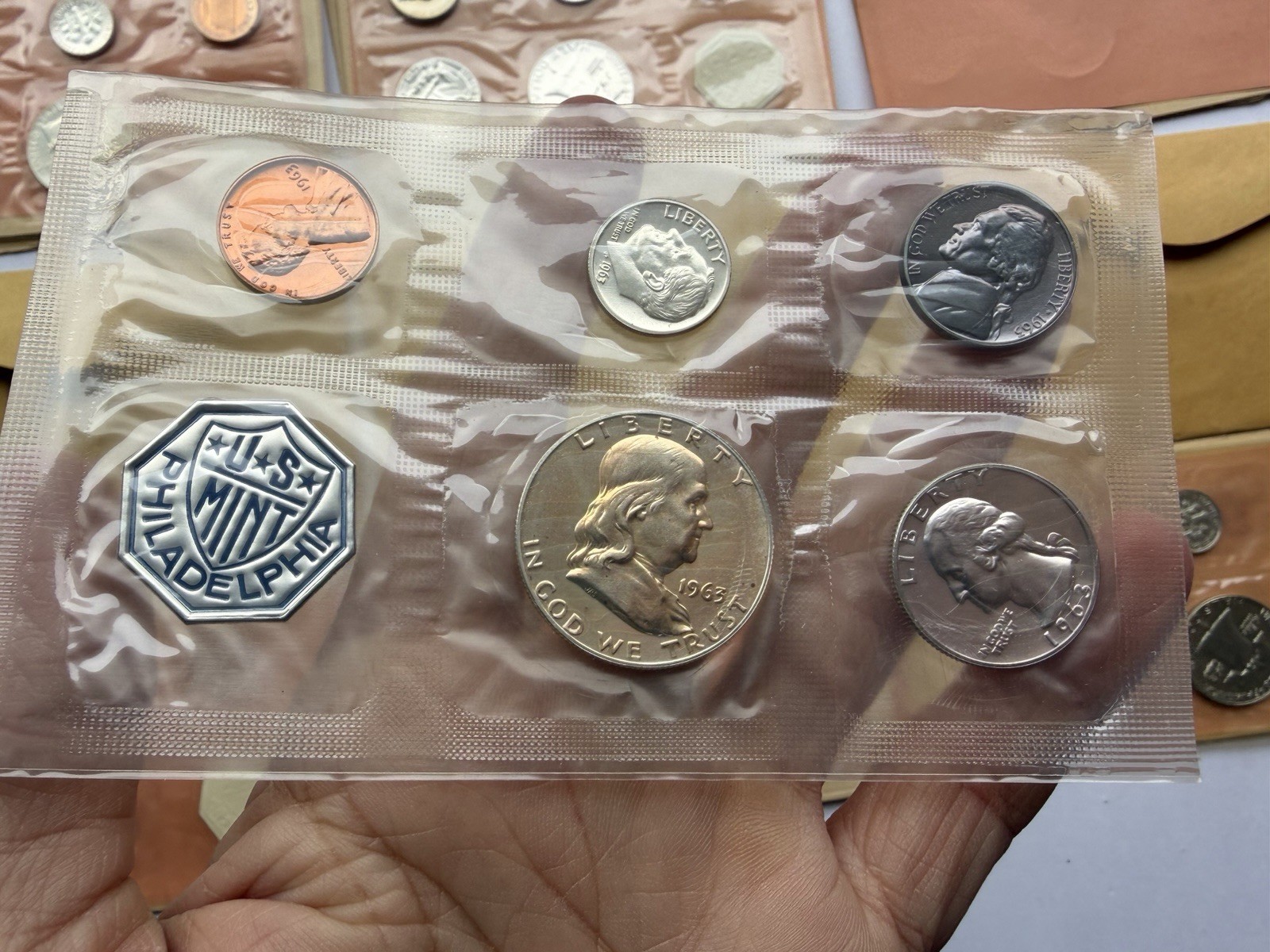 FRANKLIN HALF 1963 P U.S. MINT 90% SILVER PROOF SET 5 COINS & ENVELOPE & INSERT