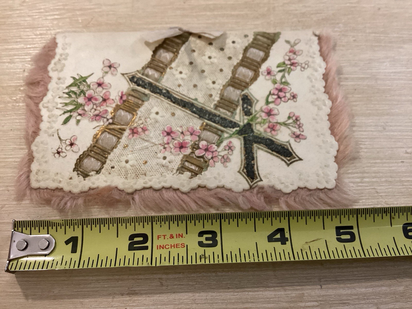 Beautiful French 1 St Communion Card Ribbon Bow Cross Glitter