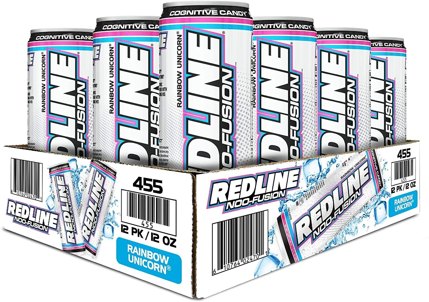 REDLINE NOO Fusion - Carbonated PreWorkout Energy Drink | Rainbow Unicorn, 12 ct